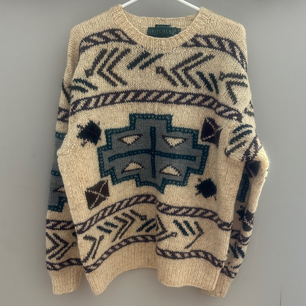 Beige Patterned Crewneck Sweater by Britches